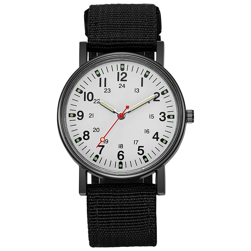 carl vinson® Men’s Luminous Sports Quartz Watch | 40mm Round Dial | Canvas Strap Outdoor Wristwatch - Black White
