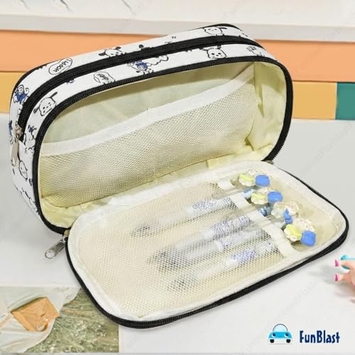 Image of FunBlast Pencil Pouch for Girls- Kawaii Pencil Pouch, Aesthetic Pencil Case Organizer, Large Capacity Stationary Organizer Case, Multipurpose Zipper Pouch for Kids & Adults (White)