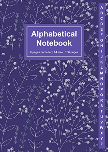 Alphabetical Notebook: A4 Size A-Z Alphabetical Notebook with Tabs (Purple/White Floral Cover)