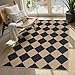 Lahome Colette Checkered Easy Jute 3x5 Outdoor Patio Rug, Washable Rugs for Entryway Diamond Indoor Outdoor Living Room Carpet, Farmhouse Neutral Non Slip Black Door Carpet for Backyard Bedroom