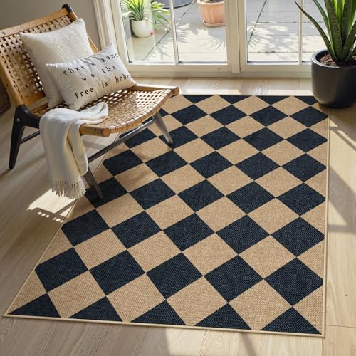 Lahome Checkered Easy Jute 3x5 Outdoor Patio Rug, Washable Rugs for...