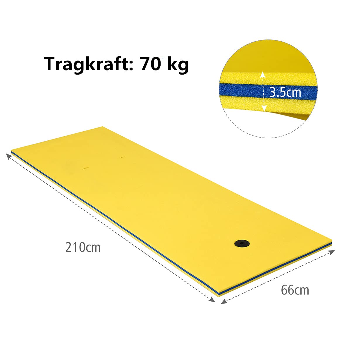 RELAX4LIFE 210x66cm Colchoneta Flotante para Piscina con Cuerda de Fijación, Tumbona de Agua Enrollable de 3 Capas de Espuma XPE, Esterilla Flotante para Descanso y Relajación, Carga 70kg