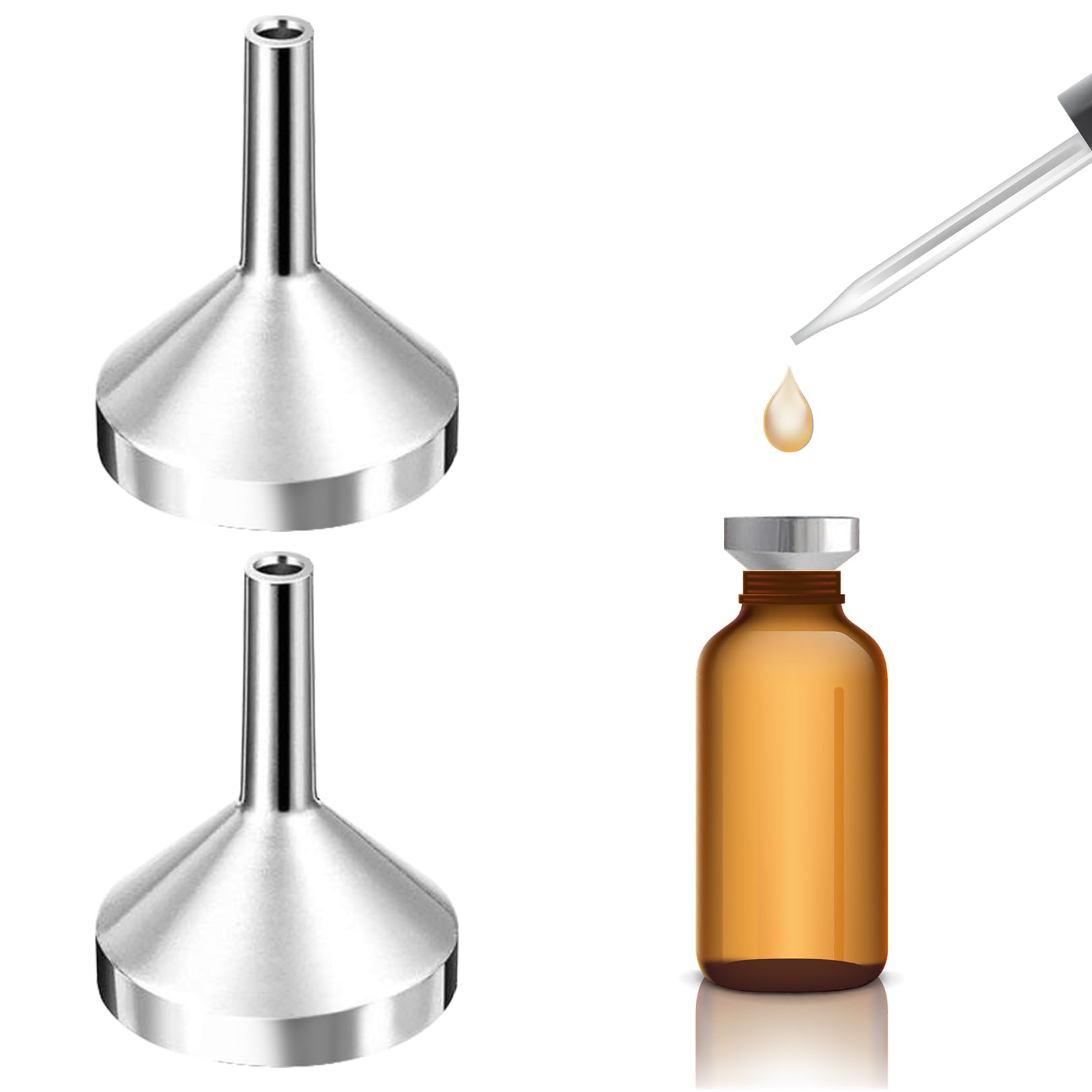 2 Piezas Embudo Pequeño Mini Embudos Acero Inoxidable Embudo Cocina Embudo Metálico para Rellenar, Atomizadores, Botellas de Cocina, Cosméticos Líquidos(Plata, Dia.18mm)