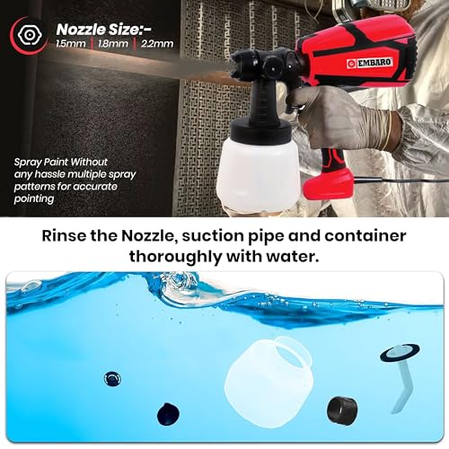 Image of 1200W Electric Paint Sprayer with 1000ml Container, HVLP Spray Gun, 2.5mm Brass Nozzle, 2M Cable & VDE Plug, High Power Paint Sprayer for Walls, Furniture, Wood, Metal, Fence DIY(EM-PS-123)