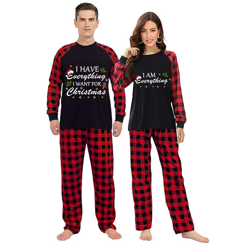 iHapHap I Have Everything I Want Christmas Couples Christmas Matching Pajamas Set For Couples(S,Mom)