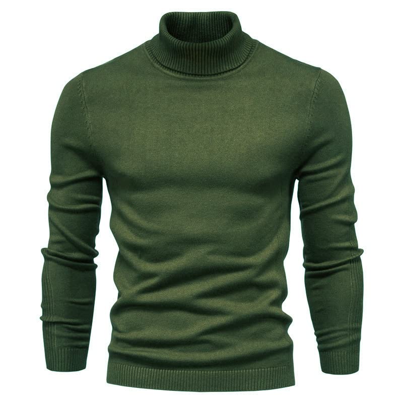 Maglione Uomini Casual A Colori Solidi Pulluver Pullover Calda Maglione A Singhiozzo Aderente Autunno E Inverno-Army Green,S