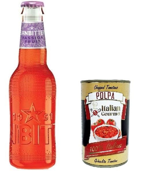 Sanbittèr Passion Fruit | Aperitivo sin alcohol de Italia de fruta de la pasión / (48 x 200 ml) +Italian Gourmet Polpa 400gr