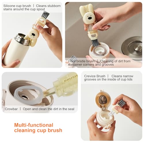 Image of 4 in 1 Cup Lid Cleaning Brush, 3 in 1 Bottle Brush, Cup Crevice Cleaning Tools, Easy to Clean and Storage, ABS+Silicone Cup Lid Gap Cleaner, Portable Multifunctional Bottle Cleaning Brush (3Pcs)
