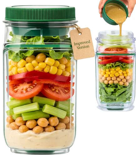 TMillions SalatBox - Ensaladera para Llevar con Compartimentos y Vaso para Aliño, Tupper Hermético Antifugas, Fiambrera Portátil Sin BPA, Apta Microondas, Ideal Trabajo, Oficina, Viajes y Gimnasio