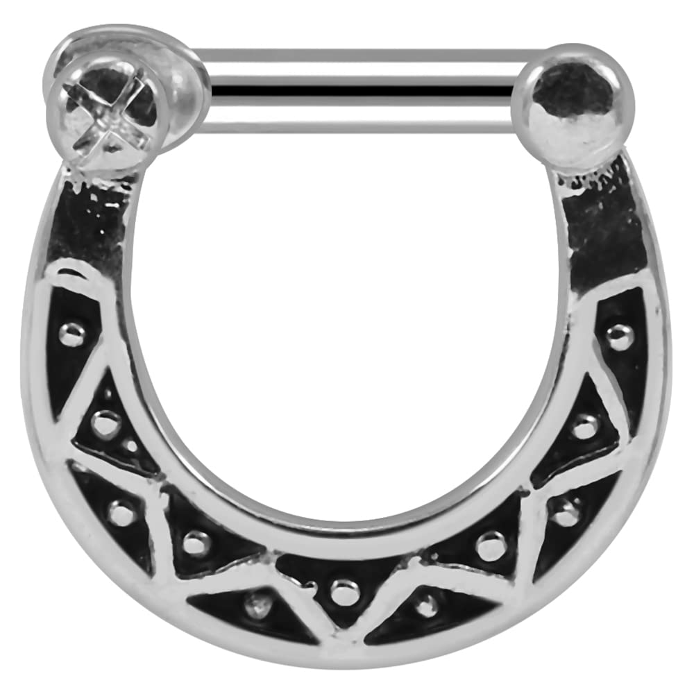 Oxidized Tribal Zig Zag Dot Septum Ring/Cartilage Earring- Steel & Nose Septum Ring - Clicker Septum Body Jewellery