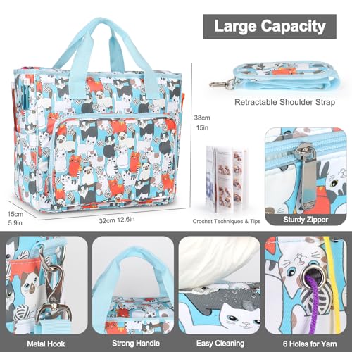 Image of Katech Yarn Storage Bag-Large Capacity Knitting Crochet Bag Organizer-Multipocket Portable Crochet Yarn Storage Organizer for Crocheting Project, Knitting Needles, Crochet Hooks and Yarn