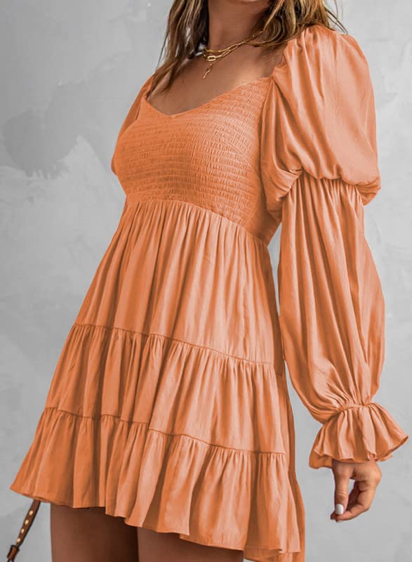 Image of Dokotoo Womens 2025 Spring Summer Dresses Elegant Off The Shoulder V Neck Long Sleeve Ruffle Flowy Mini Short Skater Dresses