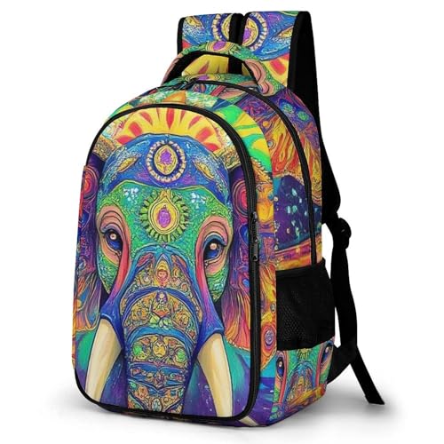 Casual Backpack for Unisex Adult, Novelty Elephant Head Tie Dye Art Large Capacity Backpack for Daily Use, Portable Shoulder Bag for Women Men