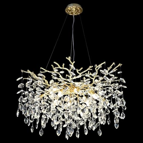 Lustre en branches d'arbre dorées et cristal de 60cm pour une ambiance féerique chez vous