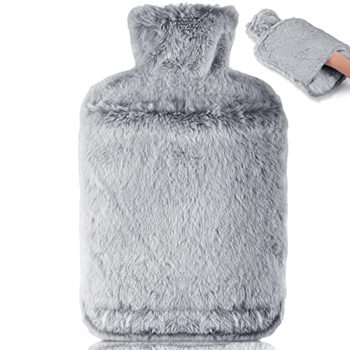 BOLEi Wärmflasche mit Weichem Bezug –Auslaufsicher 2L Groß Wärmflaschen mit Känguru-Tasche,Naturkautschuk +Bettflasche Flauschig,Geschenke für...