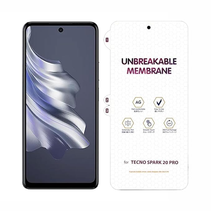Image of BLACKSHEEP Matte Screen Protector for TECNO SPARK 20 PRO 5G Membrane Case Friendly Full Edge to Edge Screen Coverage & Installation Kit-(Pack of 1)