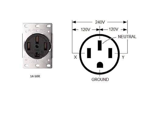 Miniatura 4 de Receptáculo secador de salida de generador de 50 amperios NEMA 14-50R 3 polos 4 cables 125 250V con tornillos de instalación
