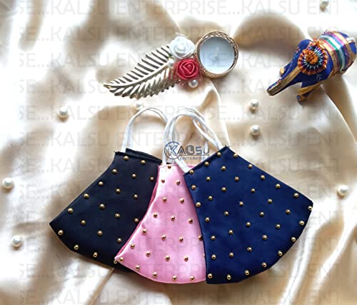 Image of ᵀᴹ : WEDDING SPECIAL Cloth Face Mask - Washable Light Weight Satin - Cotton Masks MULTI COMBO (BLUE-PINK-BLACK COMBO)