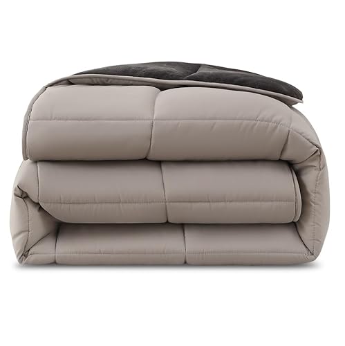 wometo Plüsch Steppbett Ganzjahresdecke Wende-Design ca. 155x220 – grau & hellgrau – warme Winterbettdecke kuschelig & weich I ohne Bezug verwendbar I Oeko-TEX Zertifiziert