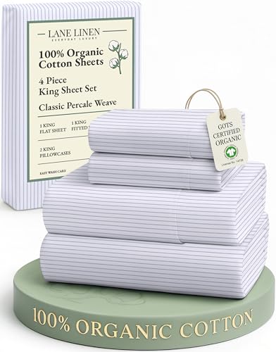 Image of LANE LINEN Eco Friendly 100% Organic Cotton Queen Bed Sheets Set, Printed Modern Polka Dot Cotton Sheets, Soft & Comfy Low Pill Fade Resistance Fully Elasticized Queen Size Bed Set 15 inch deep Pockets