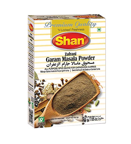 Shan Zafrani Garam Masala Powder 7.05 Oz (200G) - Premium Quality All Purpose Spice Blends For Garnishing Curries - Halal And Suitable For Vegetarians - Airtight Aluminum Pouch