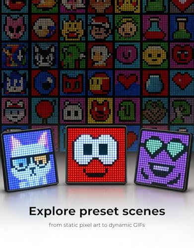 Image of APEX Pixel Display 64X64 LED Frame Smart Pixel Art Clock | App Controlled Animation Display, Music Visualizer, Retro Gaming Decor | Desk & Wall Mount | Aesthetic LED for Gaming Room