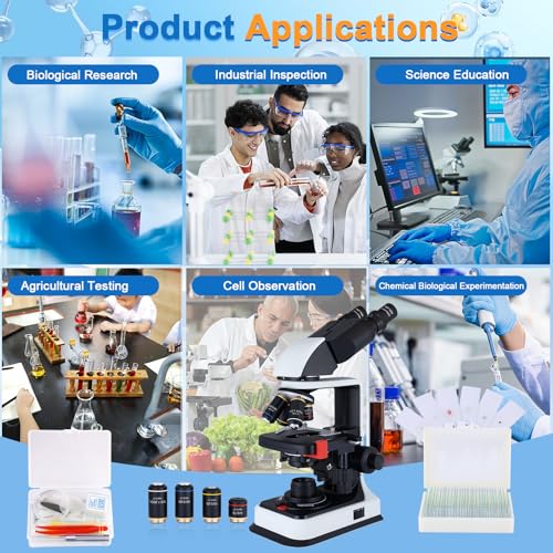 Image of 40X-2500X Binocular Microscope, WF10x and WF25x Eyepieces, LED Illumination, with Specimen Handpiece Holder, for Beginners, Microscope for Adults