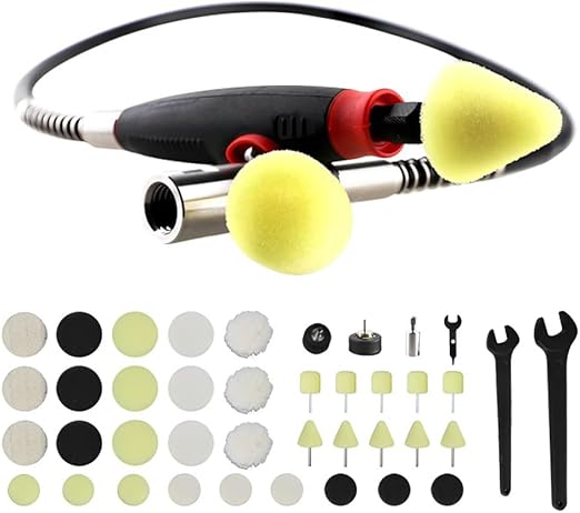 SGCB 41PCS Powerful Mini Detail Polisher 5/8" Thread 20,000RPM Kit w/Assorted Pads For Car Headlamps, Door Handles & Small Areas