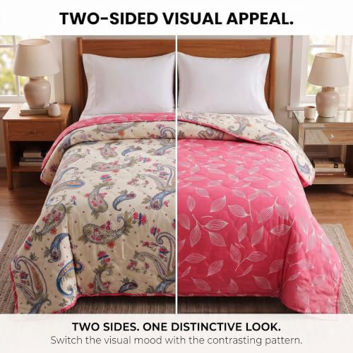 Image of BSB HOME Premium 280 GSM Quilted Comforter, Soft Plush Floral Printed Bedspread, Cozy Warm Reversible Blanket for Bedroom, Elegant Winter Bedding Comforter, 80 x 85 Inches (203 x 215 cm) - Blush Pink