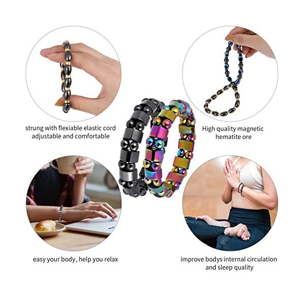 Hicarer 10 Pieces Magnetic Hematite Bracelets for Men Women Magnetic Bracelet Rock Beads Stone Bracelet,10 Styles