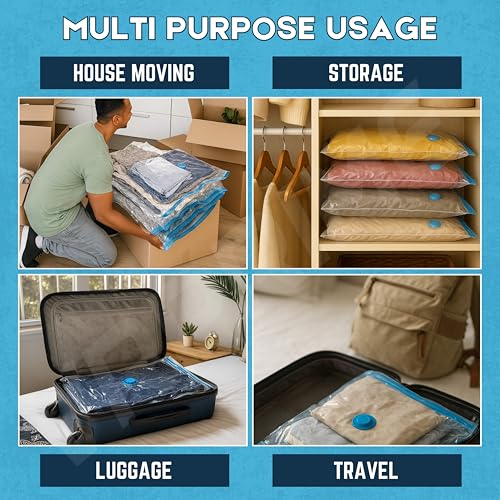 Image of VRPRIME 5Pc Vacuum Bags for Clothes with Pump | Travel & Smart Space Saver Strorage Vaccum Bag | Airtight, Reusable Compression Bags with Double-Zip Seal (Transparent) (5PC SET (PACK OF 1))