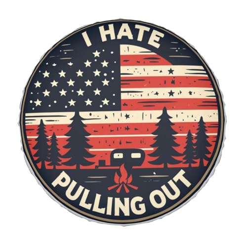 Image of Universal Fit Spare Tire Cover for RV, SUV, and Camper Trailers - Weatherproof Wheel Protector, Flag I Hate Pulling Out Decorative Camper Spare Tire Cover 17 in