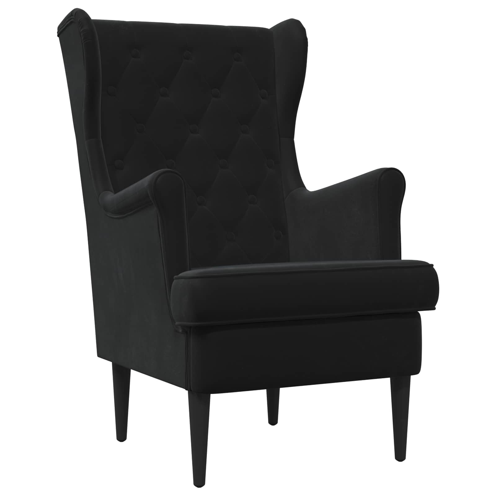 Poltrona in velluto nero, moderna poltrona imbottita con telaio in metallo e gambe in legno, comoda poltrona per soggiorno e camera da letto, 65 x 79 x 100 cm, portata fino a 110 kg