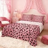 Pink Leopard Print Sheet Set Full,Cheetah Bedding Set for Kids Teens Girls,Wild Animal Skin Texture Romantic Fashion Bed Sheet Set 4pcs with Deep Pocket Fitted Sheet + Flat Sheet + 2 Pillowcases