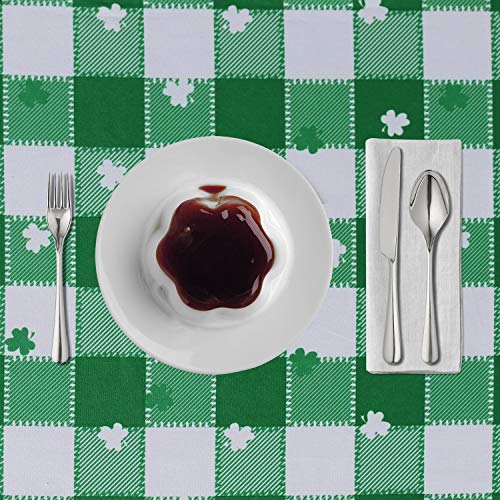 SARAFLORA St Patrick\'s Day Checkered Fabric Rectangle Table Cloth, Polyester Shamrock Pattern Tablecloth, Table Cover Protector for Party, Banquet, Dinner Decoration Use, 60 x 120 Inch, Green & White