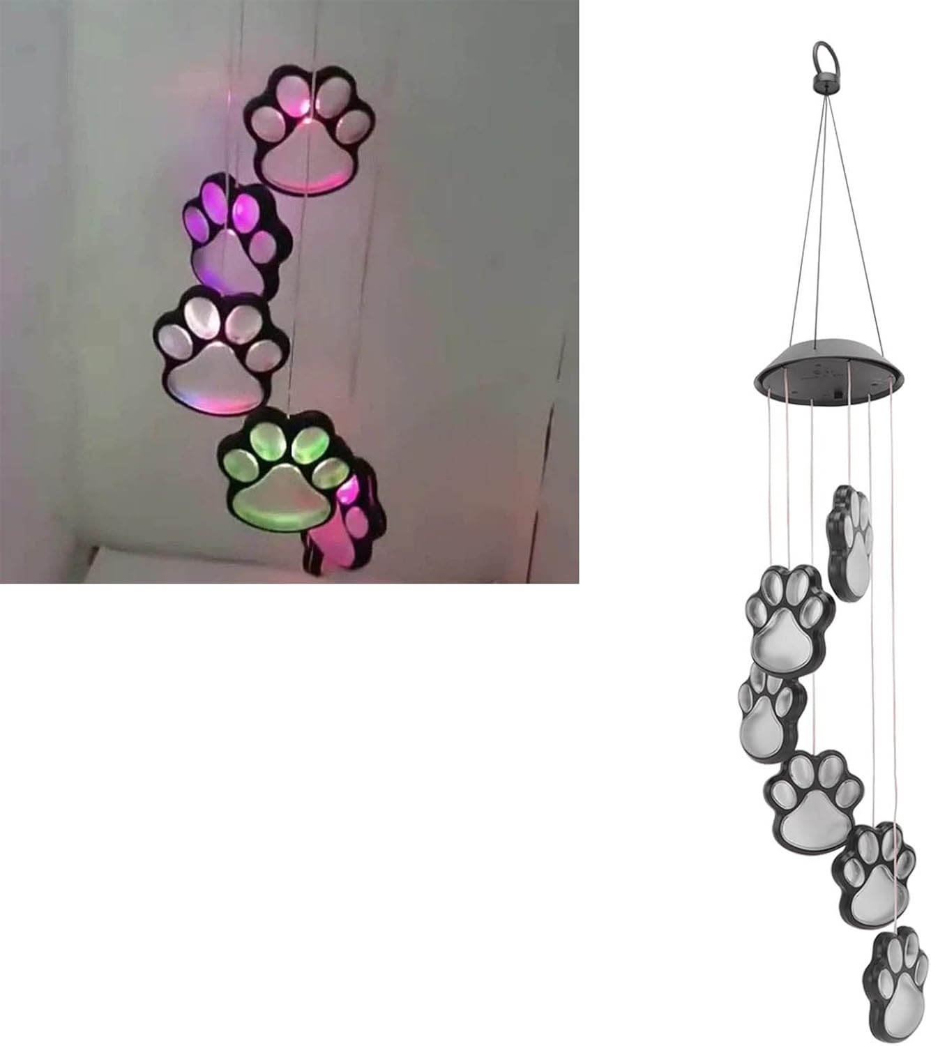 Solar Wind Chimes, Dogs Cat Pet Pawprint Remembrance Wind Chimes,Waterproof Color Changing Solar Hanging Lights,Sympathy Gift for Pet Lover Balcony Patio Yard Living Room Bedroom Decor