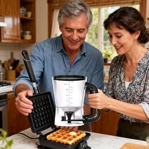 Generico Pancake Batter Dispenser,1L Funnel Shape Mixer, 14×17×20cm Transparent Cupcake Batter Dispenser - For Kitchen Cooking Baking Cupcake Sauce Syrup Oil Condiment Cream Dressing Salad Butter - immagine 3