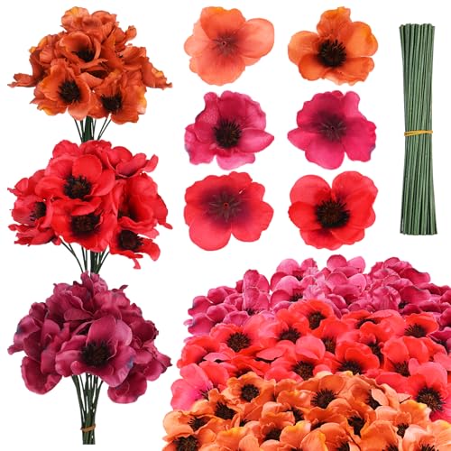 Craftshou 12 60 Pcs Artificial Poppies Fake Flower Poppy Heads cover