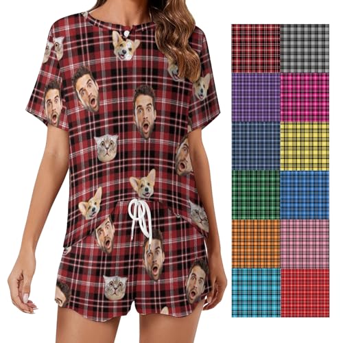 Personalized Pajamas Pants Custom Plaid Funny PJ Pant Design with Face Buffalo Pajama Short Set