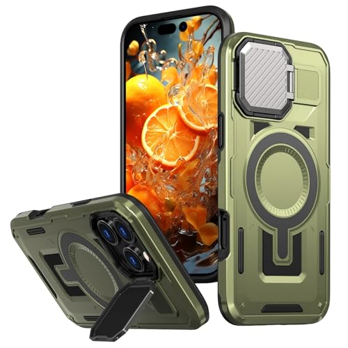 Coque pour iPhone 13 béquille magnétique intégrée protection rigide verte