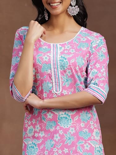 Image of Libas Women Cotton Straight fit Printed Kurta 29049R Pink Suit