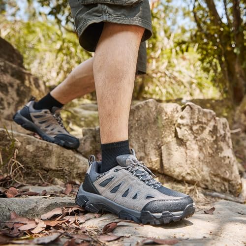 SHULOOK Men's Waterproof Hiking Shoes Lightweight Breathable Trekking Trails Shoes Non-Slip Outdoor Shoes