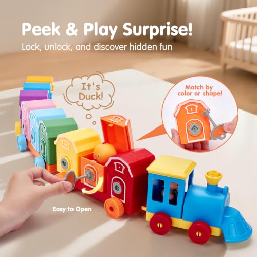 Image of hahaland Montessori Farm Train Set, Toddler Learning Toys for 2-3 Year Olds