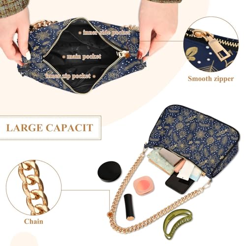 Petit sac à main bleu marine doré de Noël avec chaîne tendance - 4