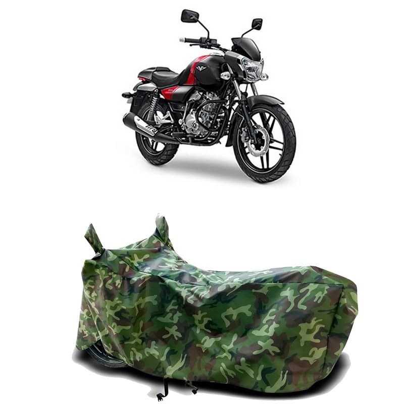 Image of DUFFEL-100% Heat Protection Two Wheeler Bike /Scooty Body Cover for Bajaj V15 BS6 Water Resistance /UV-Rays /Birds Dropping /Scratchproof /Dust Proof /Waterproof[Green Jungle Print]