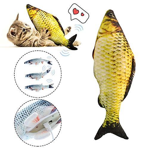 Kindlyperson - Juguete eléctrico para Gatos, con USB, Recargable, para Pescado y Gato, Juguete Interactivo, Suave algodón y Textura de Felpa Corta, Ideal para morder, Masticar y Dormir.