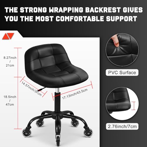 Image of Rolling Shop Stool with Wheels, Rolling Short Stool with Back Support, 360 Swivel Garage Chair, Height Adjustable Chair 330lb Heavy Duty for Spa Salon Massage Home Office Tattoo (Black)
