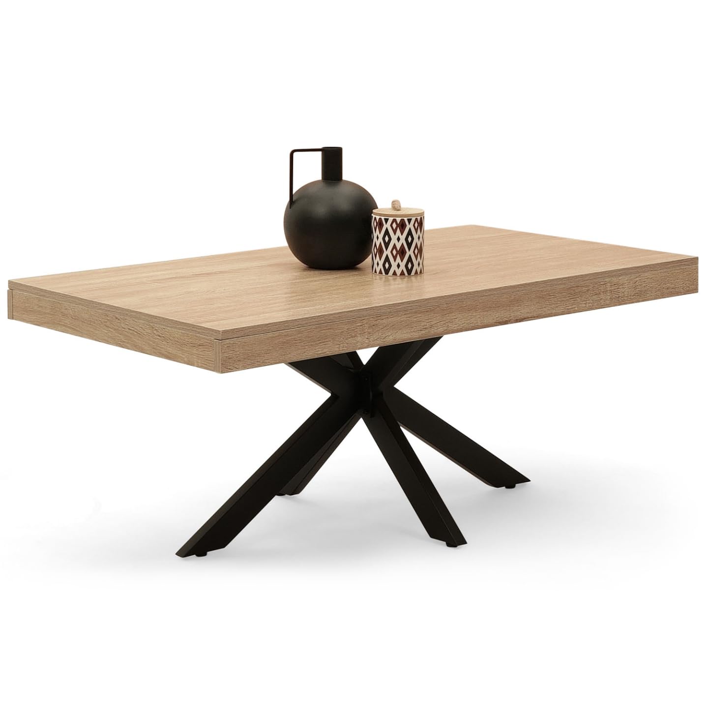IDMarket - Table Basse rectangulaire Alix 110 cm Pied araignée Bois et Noir