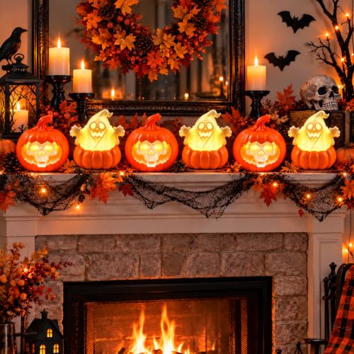 6 Pack Halloween LED Flameless Candles with Ghost Pumpkin Skull Design - image 6