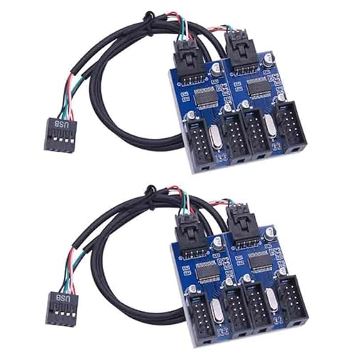 2PCS 9 Pin USB Header Splitter Male 1 to 4 Female Extension Cable Card for Motherboard USB 2.0 Splitter Cable Connector Port Mul
